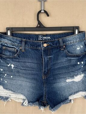 NOBO High-Rise Distressed Dark Blue Denim Shorts